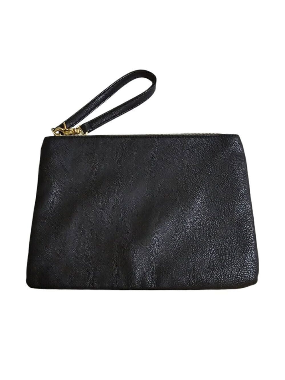 Betsy Johnson Black PVC Faux Leather Wristlet Clutch Pouch